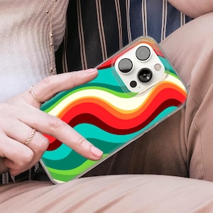 Vintage Groovy Phone Case, Colorful Retro Lines Cover for iPhone 12 13 14 15 16 Plus Pro, Samsung Galaxy, Xiaomi, Huawei, Google Pixel 15