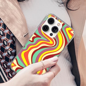 Rainbow Distorted Lines Phone Case, Colorful Cover for Apple iPhone 12 13 14 15 16 Plus Pro, Samsung Galaxy, Xiaomi, Huawei, Google Pixel 78