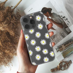 Clear Daisy Flowers Phone Case, Fun Floral Cover for Apple iPhone 12 13 14 15 16 Plus Pro, Samsung Galaxy, Xiaomi, Huawei, Google Pixel 64