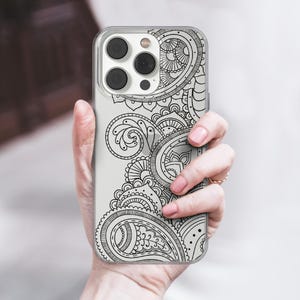 Paisley Phone Case, Transparent Indian Mandala Cover for iPhone 12 13 14 15 16 Plus Pro, Samsung Galaxy, Xiaomi, Huawei, Google Pixel 54