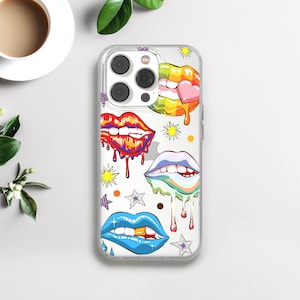 Colorful Lips Phone Case, Color Drip Mouth Cover for Apple iPhone 12 13 14 15 16 Plus Pro, Samsung Galaxy, Xiaomi, Huawei, Google Pixel 69