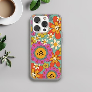 Groovy Flowers Phone Case, Colorful Floral Vintage Cover for iPhone Plus Pro, Xiaomi Redmi Note, Samsung Galaxy, Huawei, Google Pixel 21