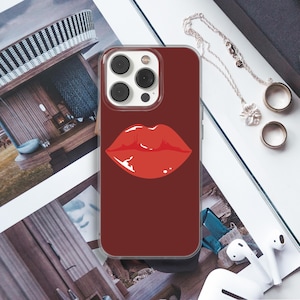 Red Lips Phone Case, Woman Kiss Dark Brown Cover, Rose Skin for iPhone Plus Pro, Xiaomi Redmi Note, Samsung Galaxy, Huawei, Google Pixel 2