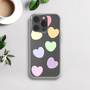 Pastel Heart Phone Case, Hand Drawn Love Cover for Apple iPhone 12 13 14 15 16 Plus Pro, Samsung Galaxy, Xiaomi, Huawei, Google Pixel 84