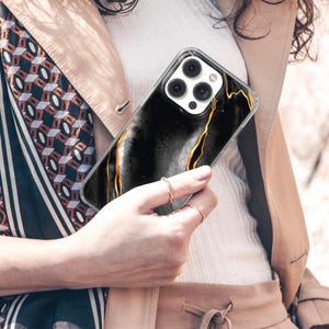 Black Marble Phone Case, Fancy Dark Golden Cover for Apple iPhone 12 13 14 15 16 Plus Pro, Samsung Galaxy, Xiaomi, Huawei, Google Pixel 72