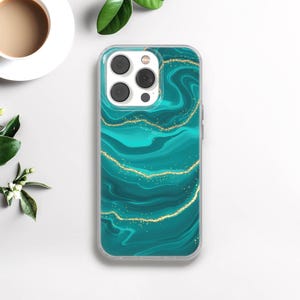 Green Marble Phone Case, Turquoise Fancy Mobile Cover for iPhone 12 13 14 15 16 Plus Pro, Samsung Galaxy, Xiaomi, Huawei, Google Pixel 42