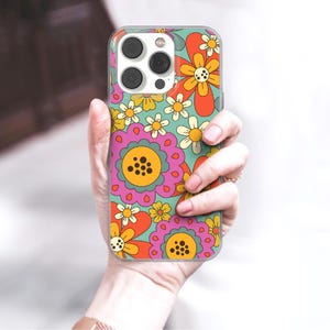Groovy Flower Phone Case, Retro Colorful Floral Cover for iPhone 12 13 14 15 16 Plus Pro, Samsung Galaxy, Xiaomi, Huawei, Google Pixel 21