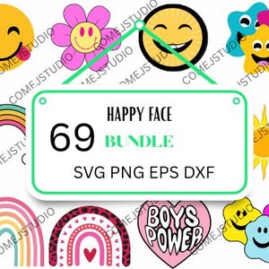 Happy Face SVG Bundle: Retro Groovy Clipart (Digital Download)