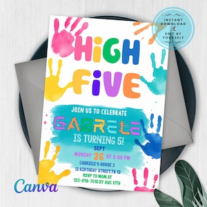 Editable High Five Birthday Party Invitation, Hi Five Birthday Party, Hi Five 5th Birthday Party Boys, 5th Birthday Party Instant Download