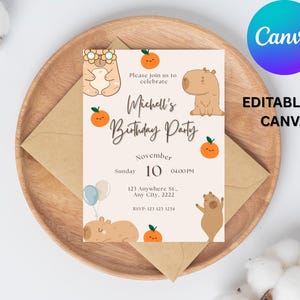 EDITABLE Capybara invitation , Capybara Birthday , Capy Birthday, Kawaii Capybara, Capybara Party Invite, Digital Template, Capybara Cute