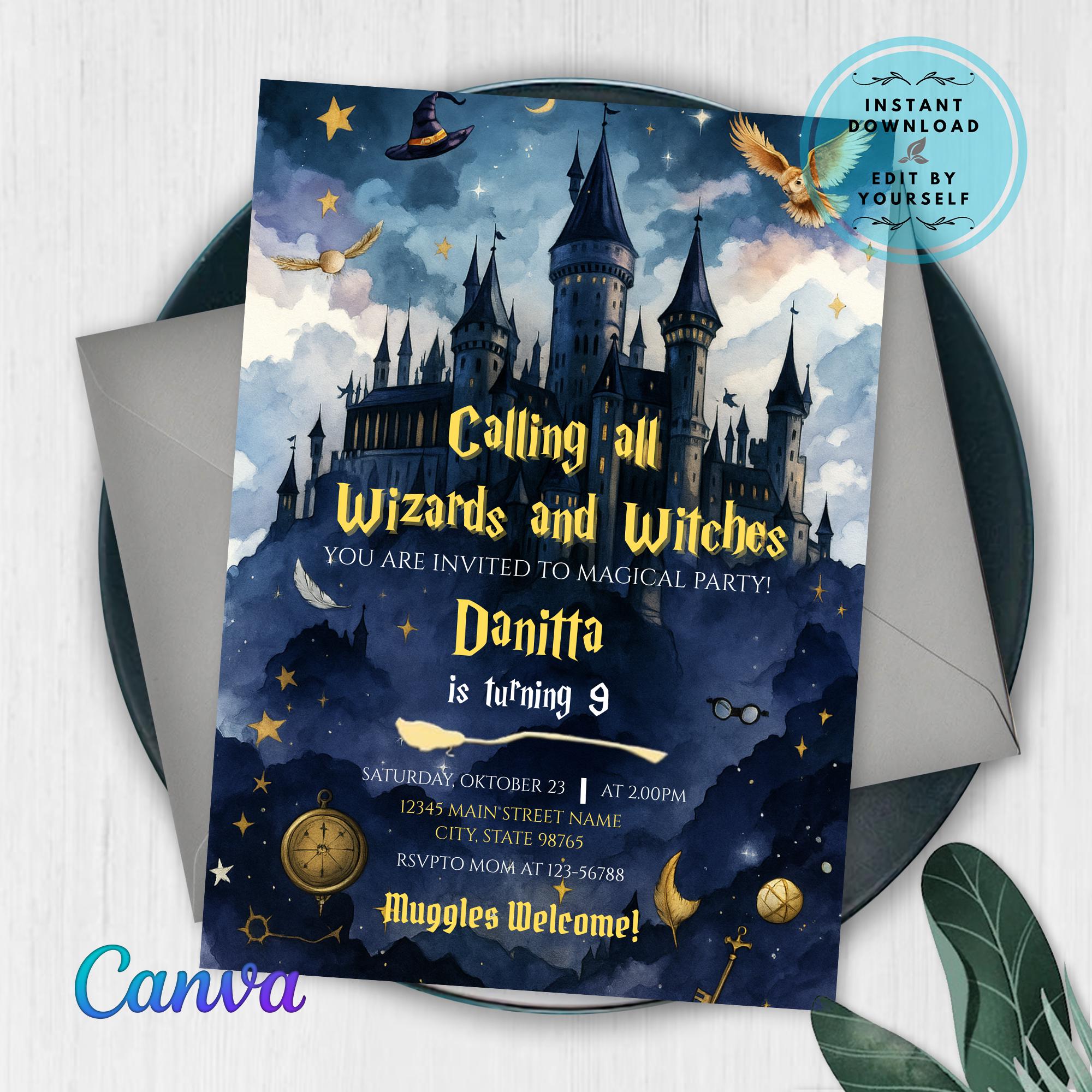 Practical Magic Invitations Editable Magical Birthday Invitation, Wizards Witches Birthday ...