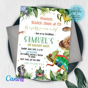 Editable Reptile Birthday Invitation, Reptiles Party Invitation, Reptile Editable Template, Lizard Invitation, Snake Crawly Nature Theme