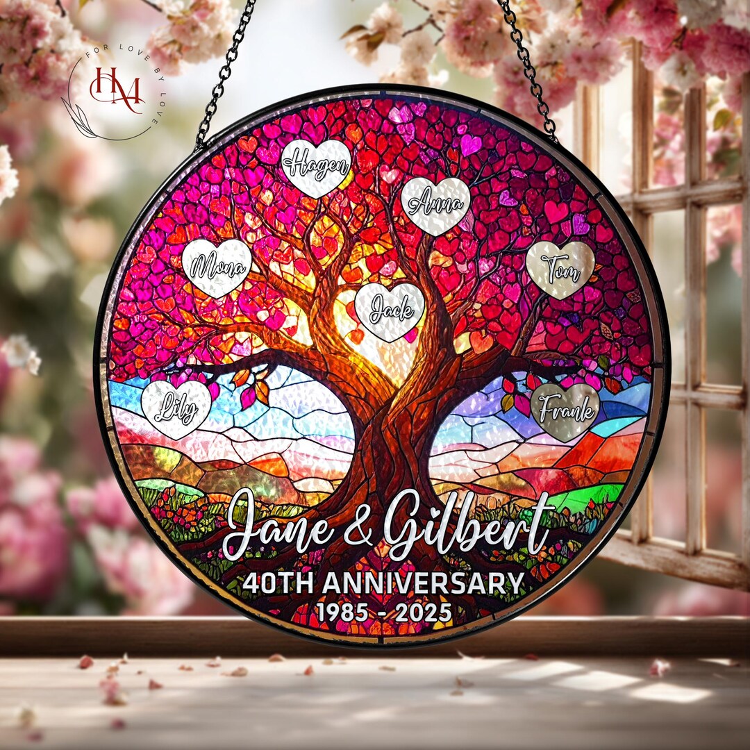 40th Anniversary Suncatcher | Personalized Ruby Red Family Tree Window ...