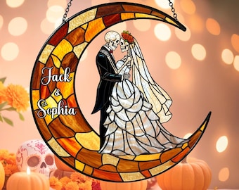 Apanhador de sol personalizado para casal de esqueletos góticos: decoração de casamento com romance sombrio
