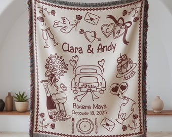 Custom Wedding Cotton Throw Blanket, Whimsical Keepsake Gift
