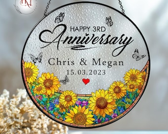 Personalized Sunflower Suncatcher: 3rd Anniversary Gift