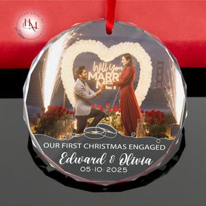 Ornement de fiançailles personnalisé 2025, proposition d&#39;ornement photo, souvenir fiançailles, cadeau de fiançailles personnalisé pour couple, mariées, coffret cadeau gratuit
