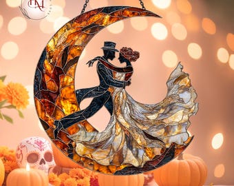 Casal de esqueletos dançando Suncatcher: arte acrílica de salão gótico, personalizada