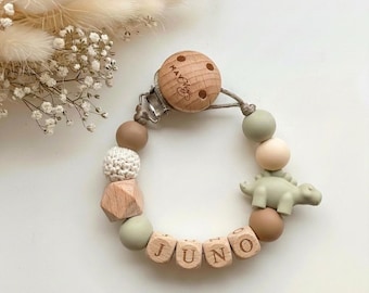 Catenella Porta Ciuccio Personalizzata con Nome – Design Dinosauro Verde | Regalo Artigianale