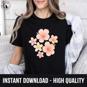 Tropical Hawaiian Flowers PNG, Soft Watercolor Plumeria and Hibiscus Clipart, Aesthetic Summer Floral Design for Sublimation