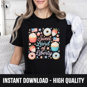 Sweet Land of Liberty PNG, 4th of July Dessert Clipart, Pastel Cupcake Donut Strawberry Art, Patriotic Cute Bakery Illustration