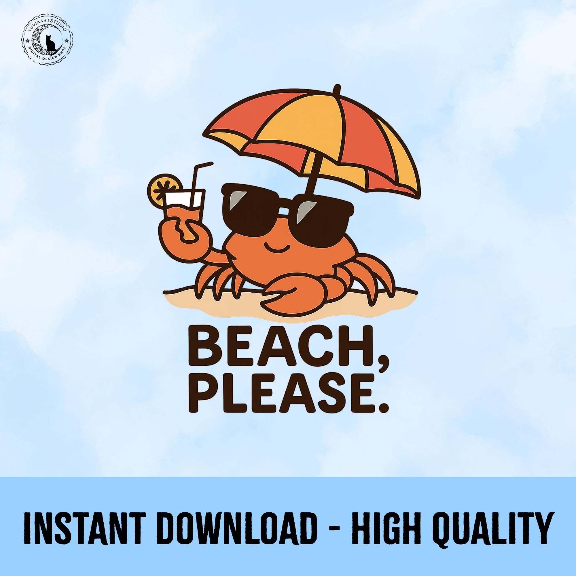 Strand bitte PNG Bundle, süße Krabbe Sommer Clipart, lustige Küsten Digital Design, Chill Urlaub Vibes, Sofort Download