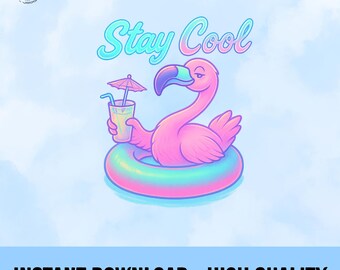 Bleiben Sie cool Flamingo PNG, Sommer Vibes Clipart, Retro Pool Float Art, Tropischer Urlaub Aufkleber, digitaler Download für Sublimation