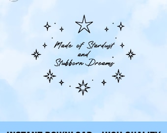 PNG de polvo de estrellas, diseño de arte lineal de chica cósmica, clipart de cita de estrellas y luna celestial, imprimible bohemio espiritual para camisetas y arte mural