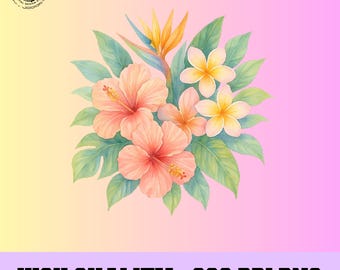Boho Tropische Blumen PNG, Aquarell Hibiskus und Plumeria Clipart, ästhetische Sommerblumen, Strand Vibes Design, Sublimationskunst