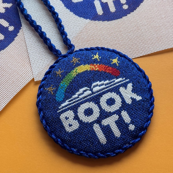 July Pre Order Reading Book It! Pin Round Needlepoint Canvas July Pre Order