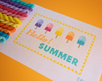 Hello Summer Popsicles Hand Painted Needlepoint Canvas