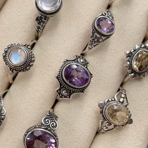 Vintage 925 Sterling Silver Amethyst Ring |Handmade Purple Crystal Ring|Boho Antique Adjustable Statement Ring|Natural Gemstone Jewelry Gift