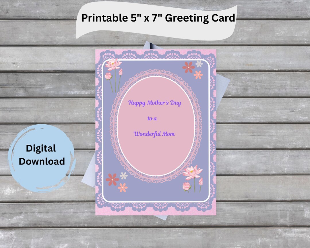 Happy Mother's Day Card: Printable PDF Card (5" X 7" Digital Download ...