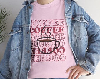 Retro Coffee Cup Tee | Pink Brown Typography Coffee Shirt