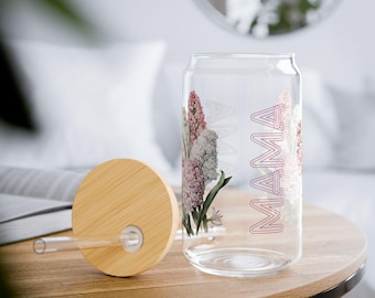 Floral Mama Sipper Glass - 16oz, Perfect Gift for Moms, Mother's Day, Kitchen Decor, Floral Drinkware, Eco-Friendly Container