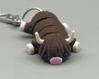 3D Printed Articulated Highland Cow Keychain – Fidget Toy