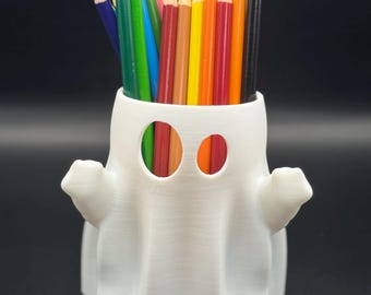 Ghost Writer – Ghost Shaped Pen Holder, White or Glow in the Dark, Halloween Desk Deco