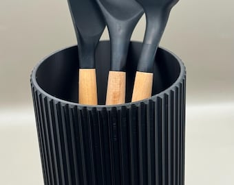 3D Printed Ribbed Utensil Holder – Custom Color Kitchen Organizer