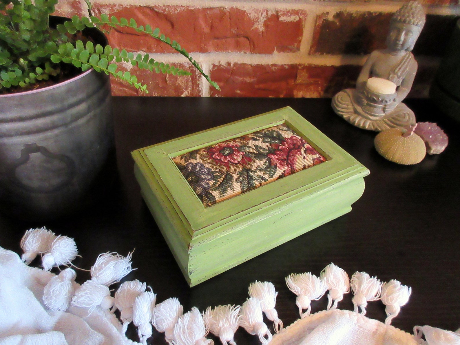 Fabric Jewelry Box Sage Green with Floral Fabic Pattern Etsy