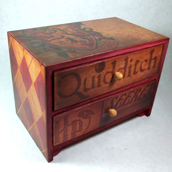 MADE TO ORDER - Jewelry Box - Harry Potter - Quidditch - Snitch - Gryffindor - Vintage Style - Chest of Drawers - Trinket Box