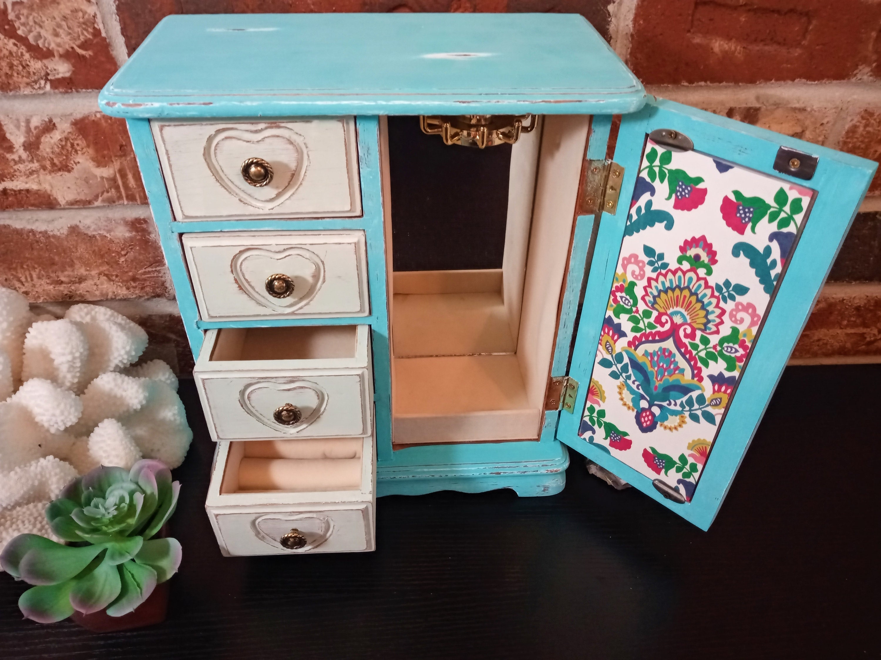 Light Blue Jewelry Box Heart Shaped Drawers and Colorful Etsy