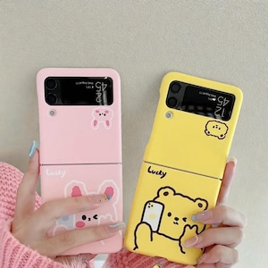 Cute Cartoon Bear Phone Case For Samsung Galaxy Z Flip 6 5 4 3 Ultra Slim Hard Shockproof Cover