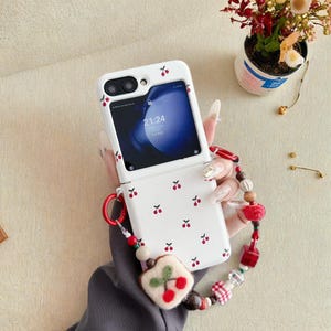 Kersenpatroon Armband Case voor Z Flip 3 4 5 6 Motorola Razr 50 Ultra Razr 50 2024+ Zachte Siliconen Beschermhoes