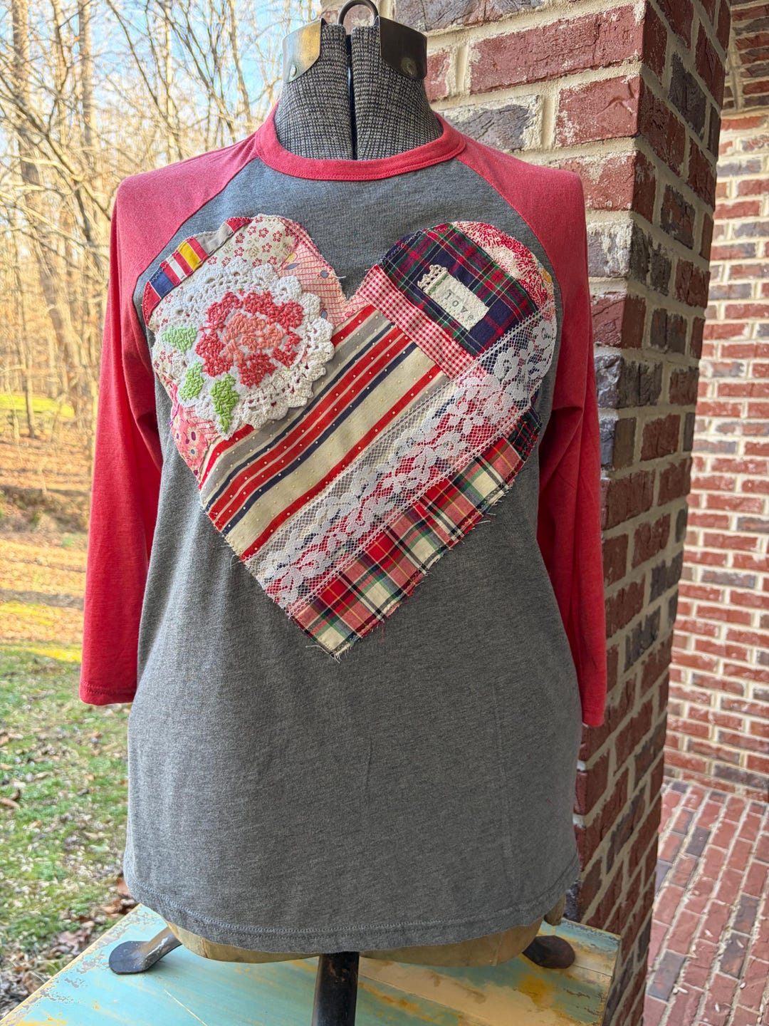Vintage Quilt Top Heart Raglan— Size LARGE - Etsy
