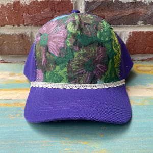 Purple Floral Hat – Vintage Flower Print – Handmade & One-of-a-Kind