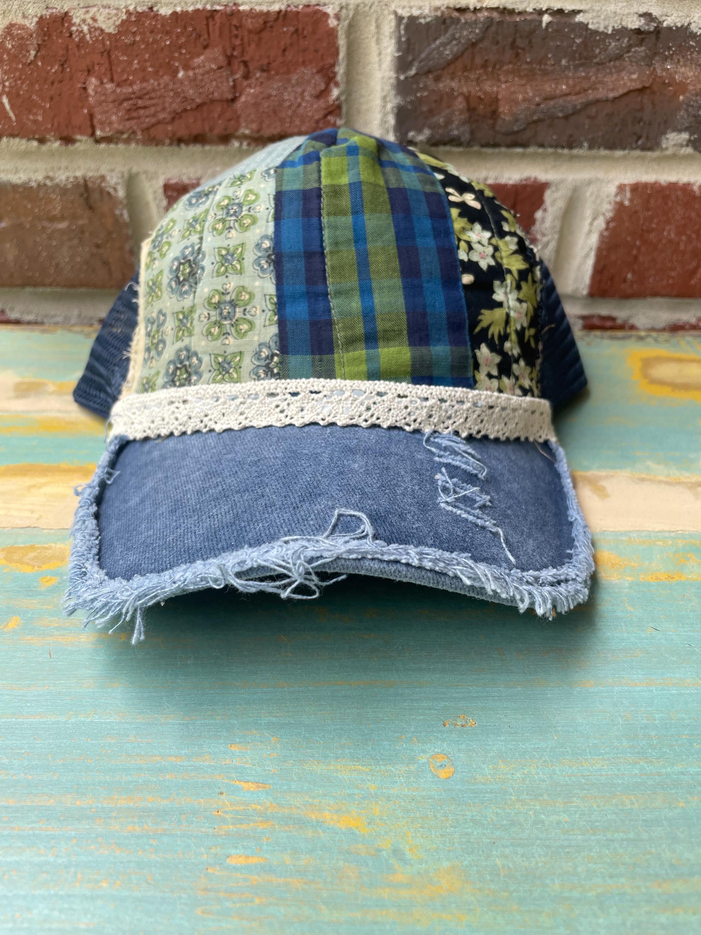 Upcycled Patchwork Trucker Hat – Plaid & Floral Panels, and  display picture 2