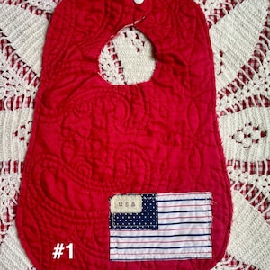 Handmade Patriotic Baby Bib - USA Peace & Flag Applique - Red White and Blue Fourth of July Baby Gift