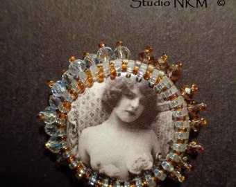 Victorian Nude Lady and Roses Pin