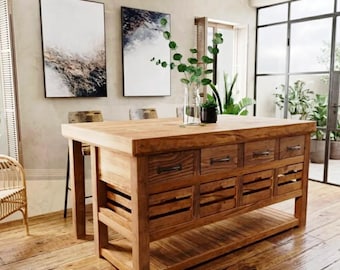 Beau Kitchen Island - Rustic Timber Kitchen Island Bench