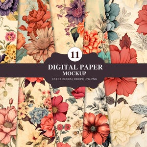 Floral Digital Paper Pack | Seamless Flower Backgrounds | Scrapbook Paper Bundle | Printable Floral Textures | Instant Download